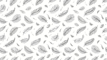 Obraz premium Bohemian style feather pattern seamless background with delicate sketches of bird wings and plumes for artistic prints fabric textures fashion accessories home decor and creative stationery designs.