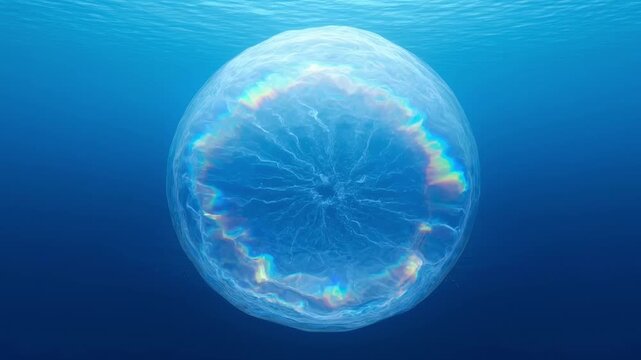 Translucent jellyfish floating in deep blue ocean water