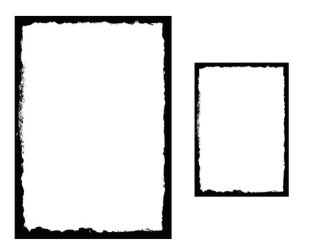 Grunge Brush Stroke Frames Set &mdash; Two Thick Distressed Black Rectangles on White Background for Photo Overlay, Collage, and Design Elements

