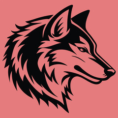 Fototapeta premium Black and white wolf head illustration on a pink background