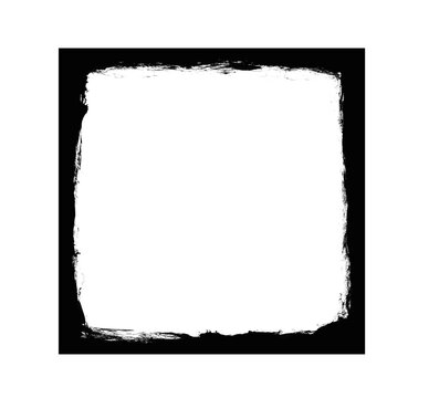 Grunge Brush Frame &mdash; Distressed White Square on Black Background

