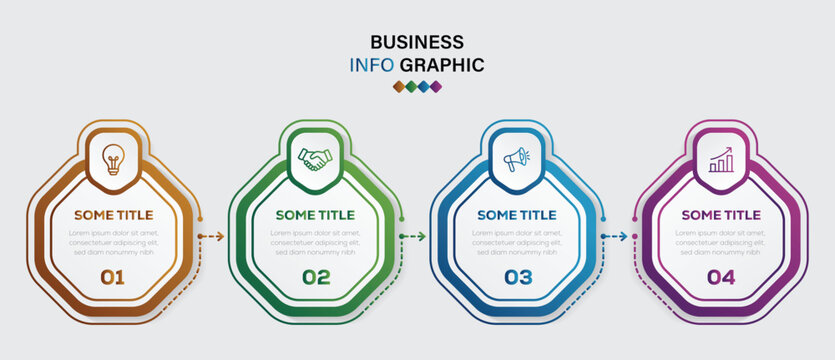 Infographic timeline template hexagonal shapes with four step modern layout and colorful design elements. modern business infographic process diagram template. vector illustration.