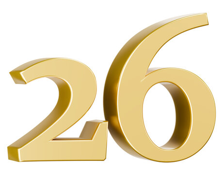 Metallic golden 3D number 26 illustration