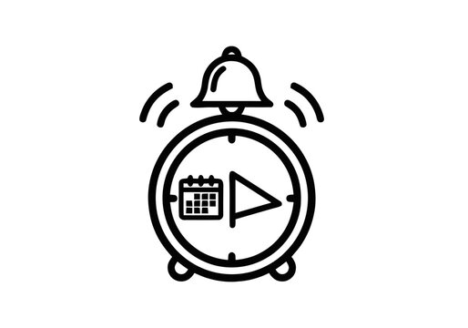 Alarm clock with play button icon.