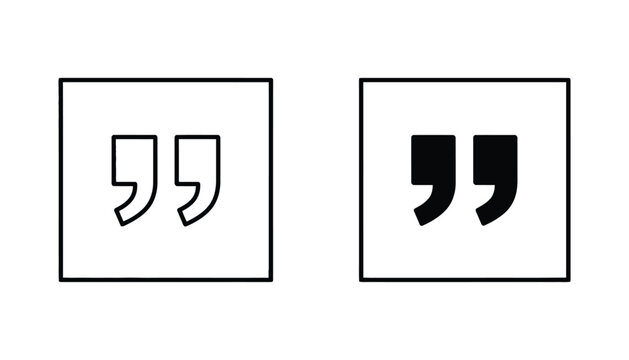 Professional quotation mark icons in square boxes with outline and solid black styles for typography design and editorial web content layout elements