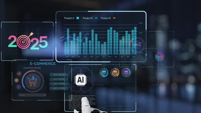 Explore a cutting-edge e-commerce technology interface showcasing data analytics and AI features for 2025. It emphasizes visualization, user interaction, and market trends. Synapse