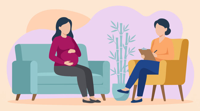 Pregnant woman consulting a therapist for mental health support