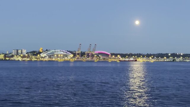 Lumen Field and T-Mobile Park Seattle Under a Full Moon