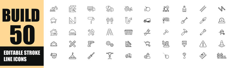 Build and construction icon set. Editable line icons. Vector illustration. © Muhammadkhan