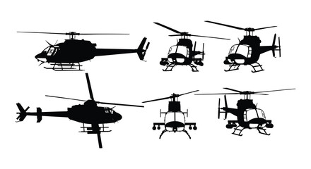 Set of black helicopter silhouettes on white background © Nayem