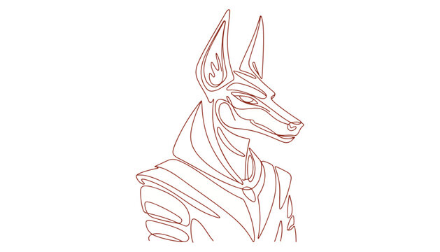 One continuous line illustration of an Anubis , isolated on white background.	
