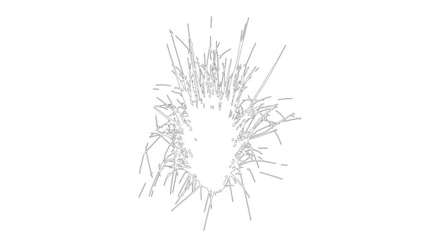 Abstract shattered glass explosion or impact effect on a transparent background with radial cracks.