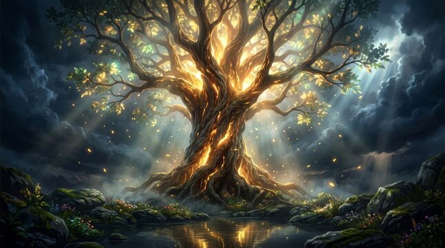 A divine representation of the creation of the world and all living things by God in Genesis.