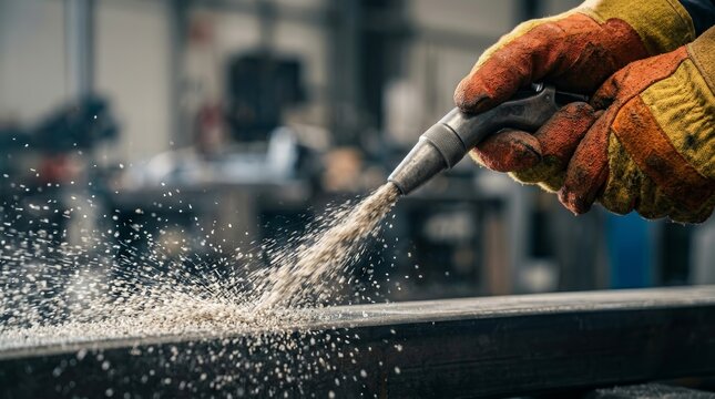 Abrasive blasting process involving forcefully shooting abrasive material at a surface