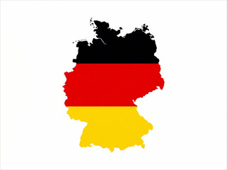Fototapeta premium Map of Germany Silhouette with National Flag Colors Isolated. Germany map silhouette filled with official national flag colors on a plain isolated background