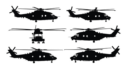 Black helicopter silhouettes on white background high-quality © Nayem