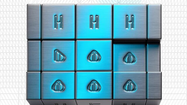 タングステン製の暗号化ブロック基盤と青く発光する中央チップの真俯瞰映像