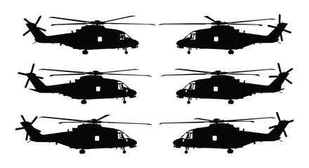 Black helicopter silhouettes on white background high-quality © Nayem