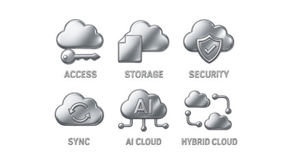 Obraz premium Set of cloud icons including access, storage, upload, and computing services.