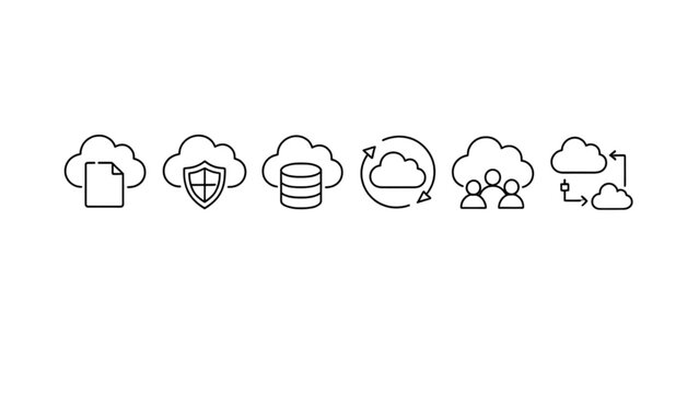 Minimal line icons featuring cloud computing, storage, and network services.