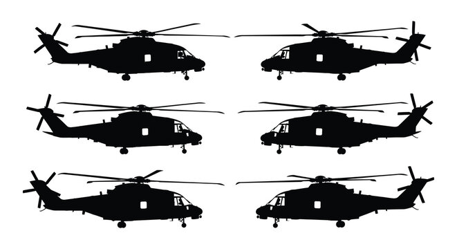 Black helicopter silhouettes on white background high-quality