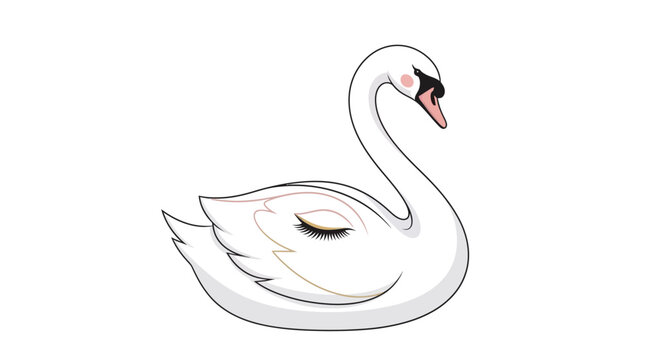 A serene swan glides peacefully across the calm lake surface on a sunny day.