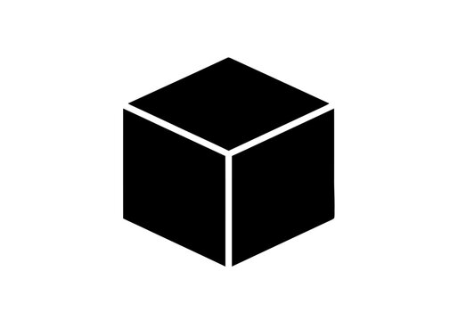 Black cube with white outline.