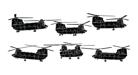Vector illustration of multiple black helicopters on white background © Nayem