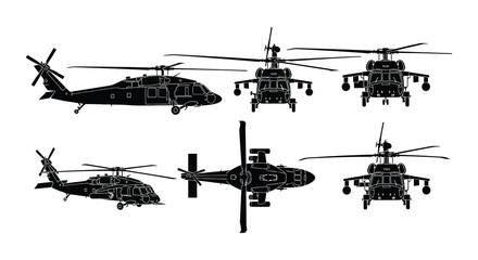 Silhouette of multiple helicopters on white background © Nayem