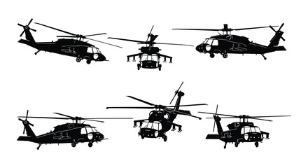 Silhouette of multiple helicopters on white background © Nayem