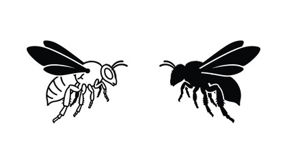 Bee insect silhouette and outline vector illustration set for graphic design and branding projects © Anna