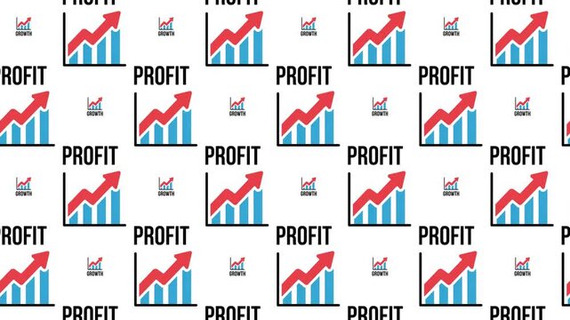 Profit Growth Chart and Upward Arrow Seamless Pattern Background, financial success and economic progress concept.
