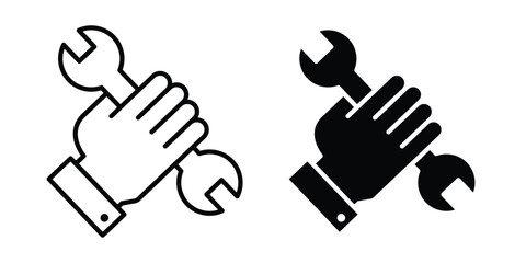 Obraz premium Hand holding wrench icon vector design and illustration.