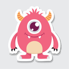 Fototapeta premium Cute Pink One-Eyed Monster Sticker