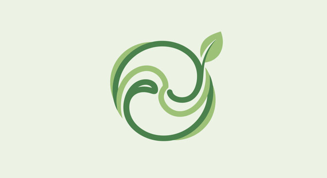 Abstract green circular logo design representing nature, growth, and sustainability with a leaf motif