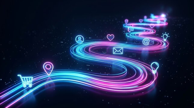 An illuminated customer journey map representing user experience design and digital strategy.