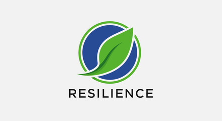 Obraz premium Resilience Logo Symbolizing Growth and Natural Strength with Green Leaf and Blue Circle
