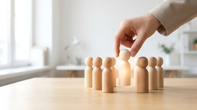 Human Resources Concept Selecting One Person From Group Wooden Figures