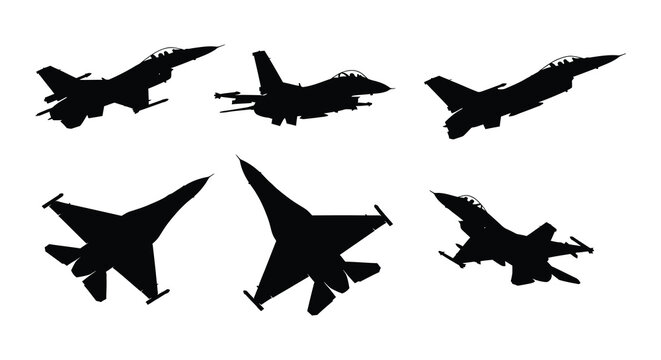 Silhouette of fighter jets on white background