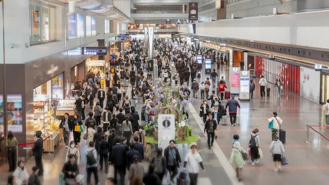Busy Airport Passengers Timelapse &ndash; Travelers Moving Through Tokyo International Airport Terminal (4K)
