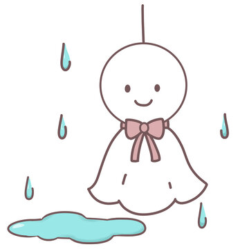 Cute teru teru bozu sunshine doll with pink ribbon
