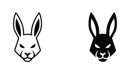 Fototapeta premium Aggressive rabbit head mascot icon in clean outline and solid black vector illustration style