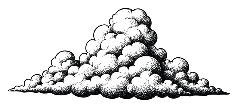 Detailed engraved sketch of a towering cloud formation suggesting an impending storm for weather and climate graphics