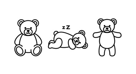 Teddy bear line art set with sleeping bear white background © Rakib