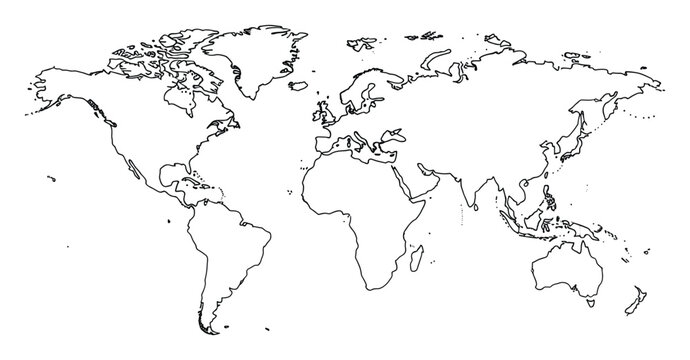 World map black outline for global geography education, travel planning, or business presentations