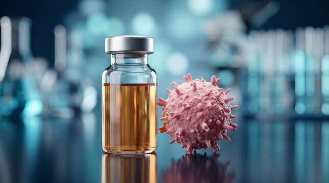 Innovative immunotherapy and CAR T cell treatment visualized with a personalized medicine injection on a cancer cell model.