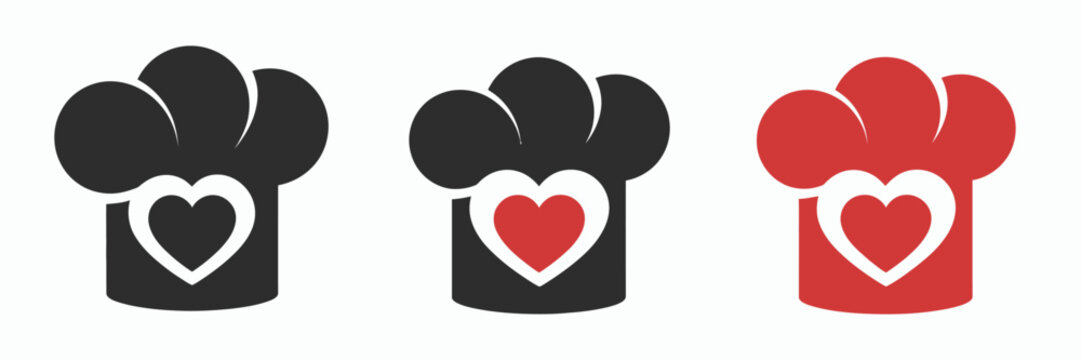 Chef hat icons featuring love for food symbols in modern logo template design.