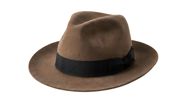 Brown fedora hat with black ribbon