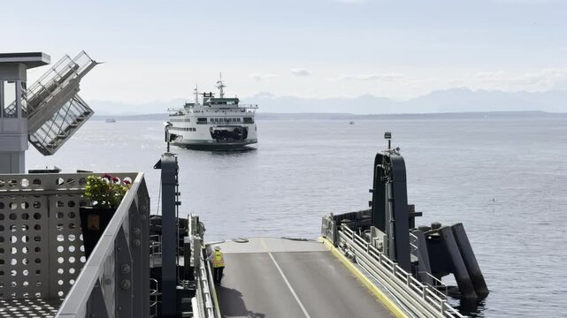 Wenatchee Ferry Approaching Coleman Dock with Olympic Mountains