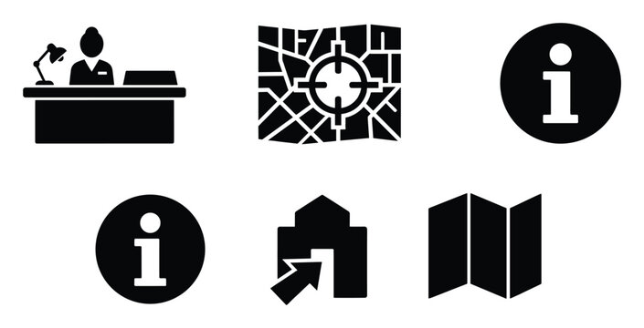Useful information, navigation, and service icons for visitor guidance and travel applications